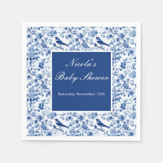Chinoiserie Blue Birds and Flowers Baby Shower Serviette (Vorderseite)