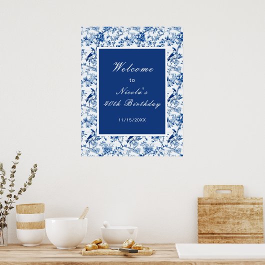 Chinoiserie Blue Birds and Flowers Bridal Shower Poster (Küche)