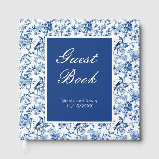 Chinoiserie Blue Birds and Flowers Wedding Gästebuch (Vorderseite)