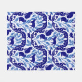 Chinoiserie Blue Black Cat-Whimsical Fleecedecke (Vorderseite (Horizontal))