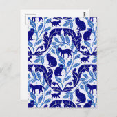 Chinoiserie Blue Black Cat-Whimsical Postkarte (Vorne/Hinten)