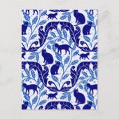 Chinoiserie Blue Black Cat-Whimsical Postkarte (Vorderseite)