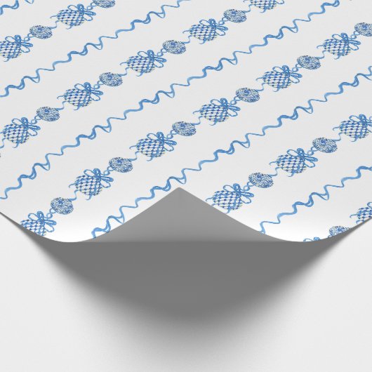 Chinoiserie Blue Bow Garland Weihnachten Geschenkpapier (Ecke)