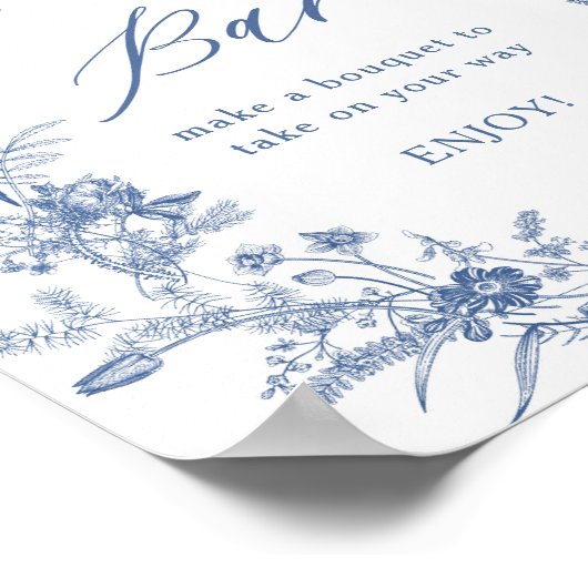 Chinoiserie Blue Brautparty Blume Bar Poster (Ecke)