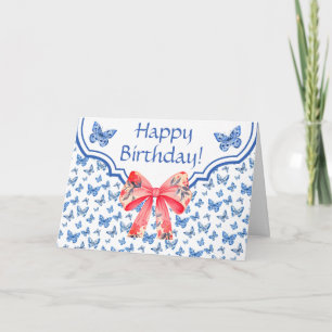 Chinoiserie Blue Butterfly Personalisierter Geburt Karte