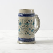 Chinoiserie Blue Echinacea Pattern Bierglas (VorderseiteRechts)
