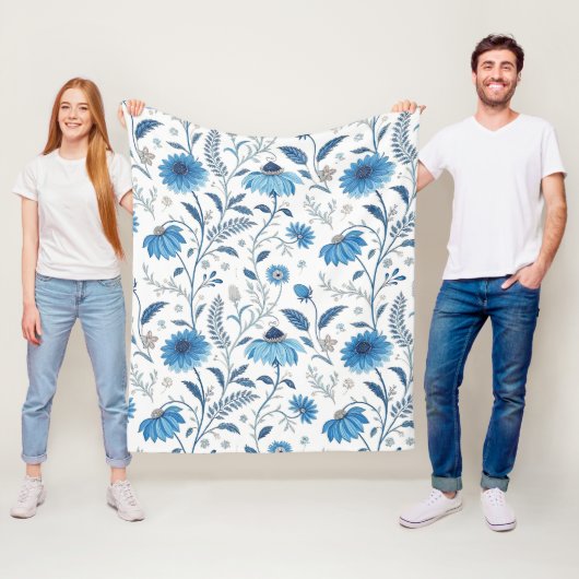 Chinoiserie Blue Echinacea Pattern Fleecedecke (Beispiel)