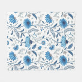 Chinoiserie Blue Echinacea Pattern Fleecedecke (Vorderseite (Horizontal))