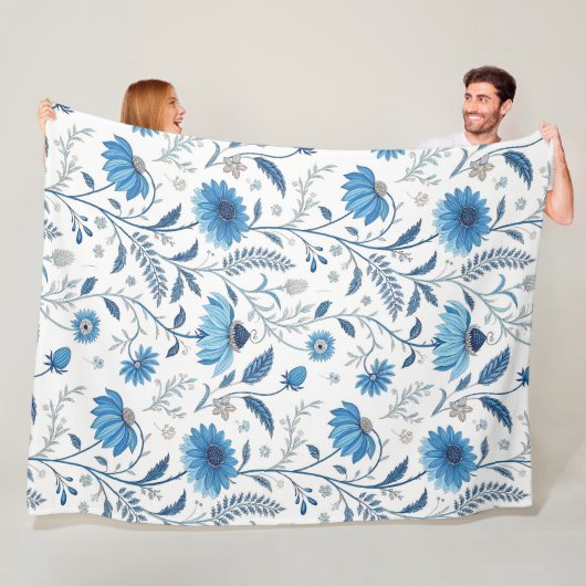 Chinoiserie Blue Echinacea Pattern Fleecedecke (Beispiel)