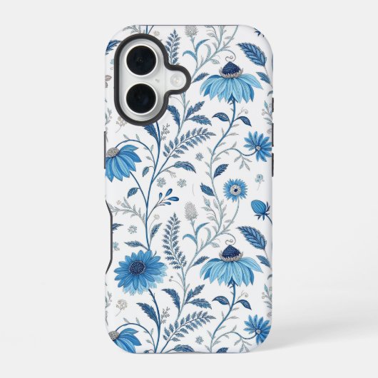 Chinoiserie Blue Echinacea Pattern iPhone 16 Hülle (Rückseite)