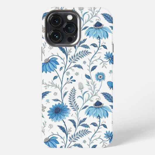 Chinoiserie Blue Echinacea Pattern iPhone Hülle (Rückseite)