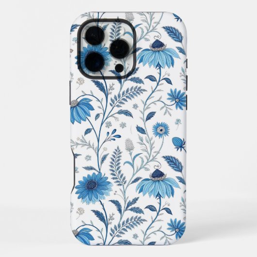 Chinoiserie Blue Echinacea Pattern iPhone Hülle (Rückseite)