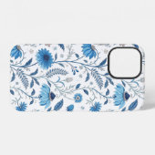 Chinoiserie Blue Echinacea Pattern iPhone Hülle (Rückseite (Horizontal))