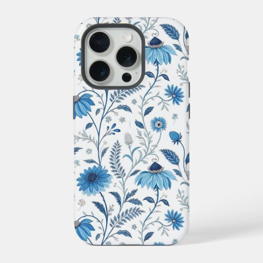 Chinoiserie Blue Echinacea Pattern iPhone Hülle (Rückseite)
