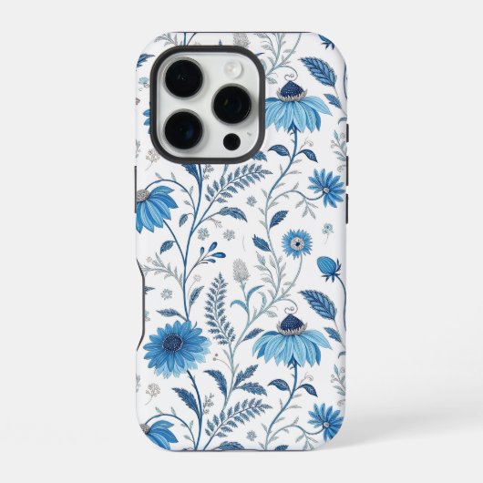 Chinoiserie Blue Echinacea Pattern iPhone Hülle (Rückseite)