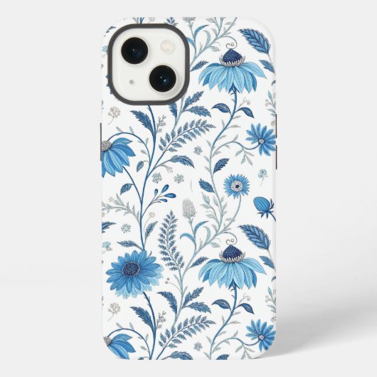 Chinoiserie Blue Echinacea Pattern iPhone Hülle (Rückseite)