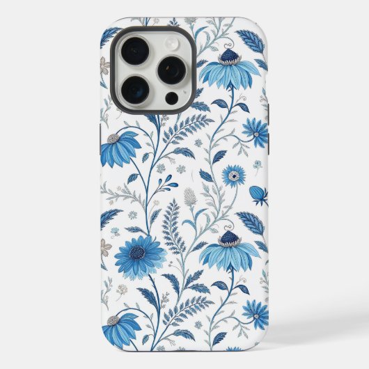 Chinoiserie Blue Echinacea Pattern iPhone Hülle (Rückseite)