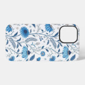 Chinoiserie Blue Echinacea Pattern iPhone Hülle (Rückseite (Horizontal))