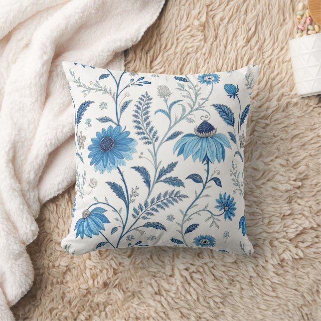 Chinoiserie Blue Echinacea Pattern Kissen (Decke)