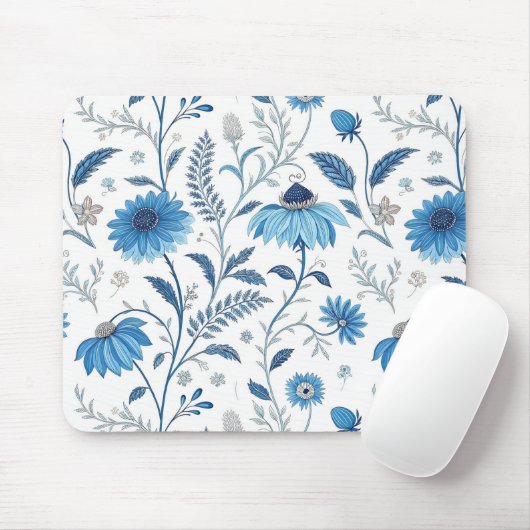 Chinoiserie Blue Echinacea Pattern Mousepad (Mit Mouse)