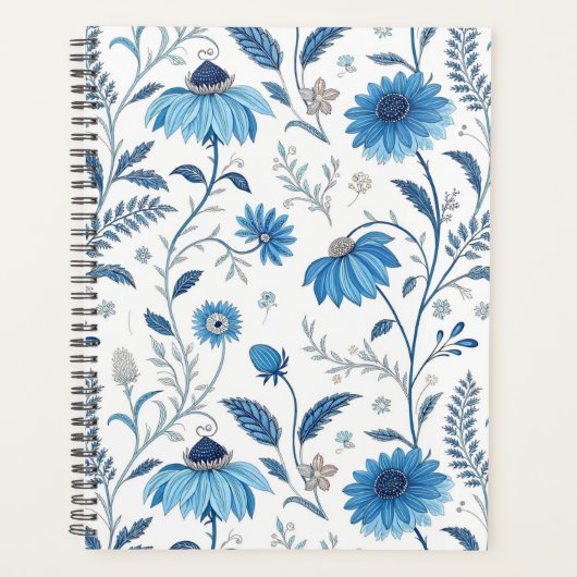 Chinoiserie Blue Echinacea Pattern Planer (Vorderseite)
