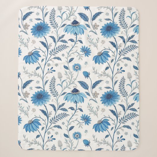 Chinoiserie Blue Echinacea Pattern Sherpadecke (Vorderseite)