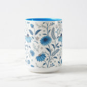Chinoiserie Blue Echinacea Pattern Zweifarbige Tasse (Mittel)