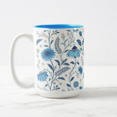 Chinoiserie Blue Echinacea Pattern Zweifarbige Tasse (Links)