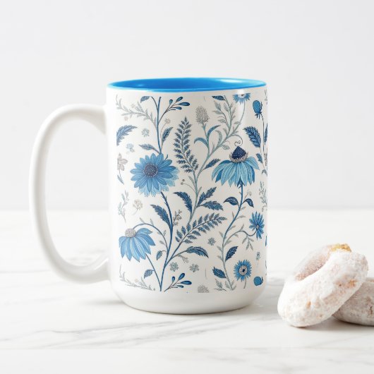 Chinoiserie Blue Echinacea Pattern Zweifarbige Tasse (Mit Donut)