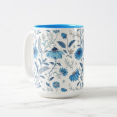 Chinoiserie Blue Echinacea Pattern Zweifarbige Tasse (Vorderseite Links)