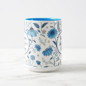 Chinoiserie Blue Echinacea Pattern Zweifarbige Tasse (Mittel)