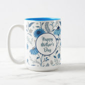 Chinoiserie Blue Echinacea Pattern Zweifarbige Tasse (Links)