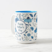 Chinoiserie Blue Echinacea Pattern Zweifarbige Tasse (Vorderseite Links)