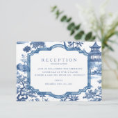 Chinoiserie Blue Empfang Card Begleitkarte (Stehend Vorderseite)