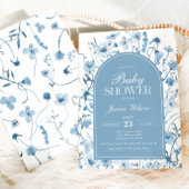 Chinoiserie Blue Floral Baby Boy Dusche Einladung