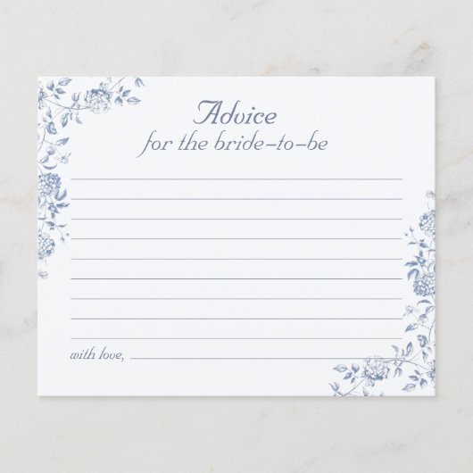 Chinoiserie Blue Floral Brautparty Ratschlag Karte (Vorderseite)