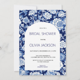 Chinoiserie Blue Floral Bridal Dusche Einladung