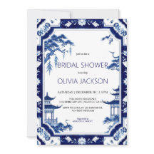 Chinoiserie Blue Floral Bridal Dusche Einladung