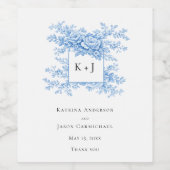 Chinoiserie Blue Floral Classic Wedding Monogram Weinetikett (Einzelnes Label)