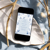 Chinoiserie Blue Floral Details QR Code Hochzeit Einladung