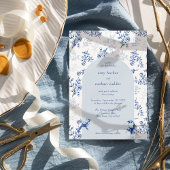 Chinoiserie Blue Floral Details QR Code Hochzeit Einladung