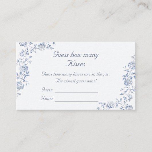 Chinoiserie Blue Floral Guess Wie viele Kisses Begleitkarte (Vorderseite)