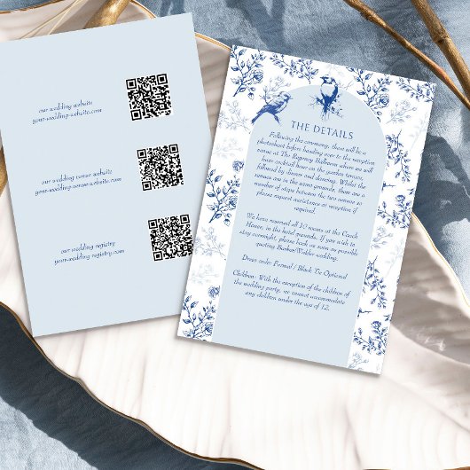 Chinoiserie Blue Floral Wedding Details QR Code Begleitkarte