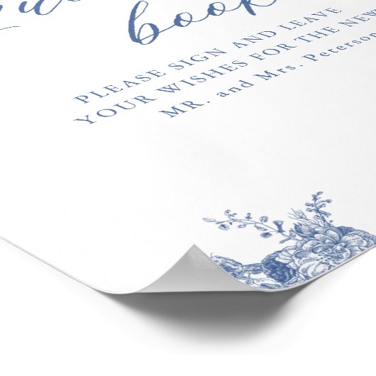 Chinoiserie Blue Floral Wedding Gästebuchunterschr Poster (Ecke)