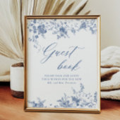 Chinoiserie Blue Floral Wedding Gästebuchunterschr Poster