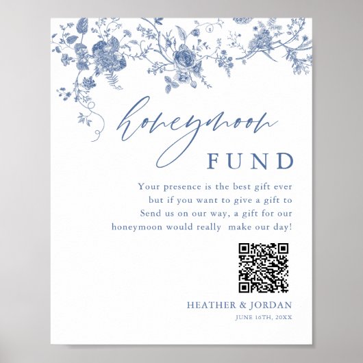 Chinoiserie Blue Floral Wedding Honeymoon Fund Poster (Vorne)