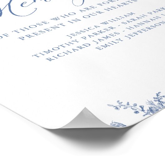 Chinoiserie Blue Floral Wedding Lounge Gedächtnisz Poster (Ecke)