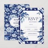 Chinoiserie Blue Floral Wedding RSVP Cards Karte (Vorne/Hinten)
