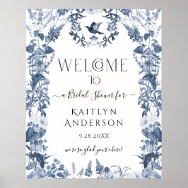 Chinoiserie Blue Floral Willkommen Brautparty Poster