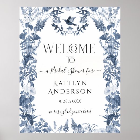 Chinoiserie Blue Floral Willkommen Brautparty Poster (Vorne)